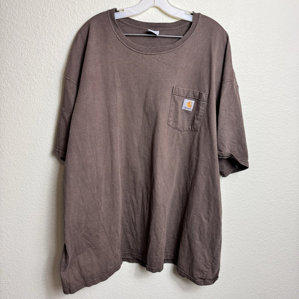Carhartt Men's Short Sleeve T-Shirt Cotton Size 2XL Brown‎ Chest Pocket